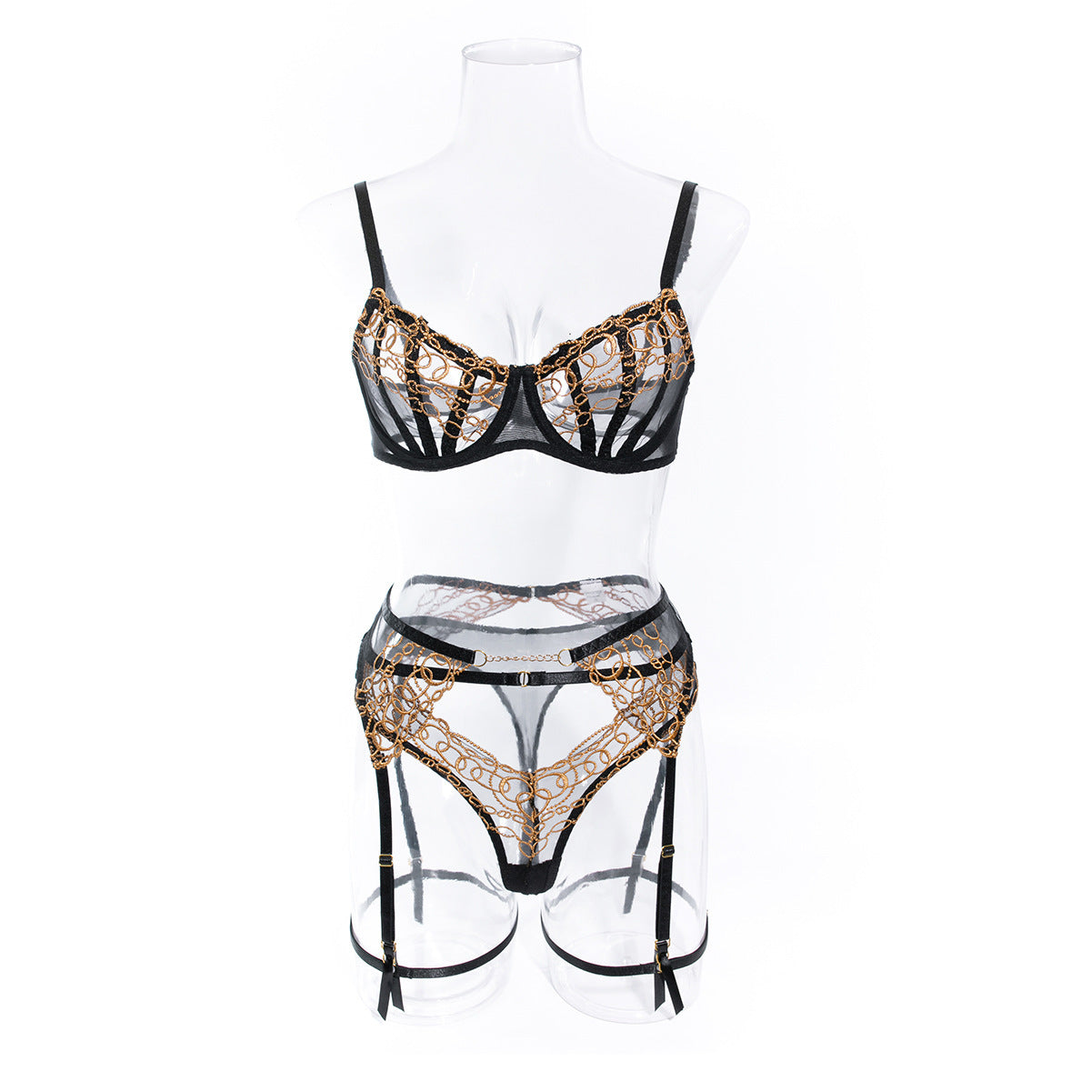 Golden Embrace Chain Embroidery Lingerie Set - Limited Edition