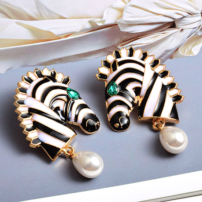 Zebra Elegance Earrings – Wild Spirit Meets Timeless Pearl Charm-Fashion Earrings-StylinArts