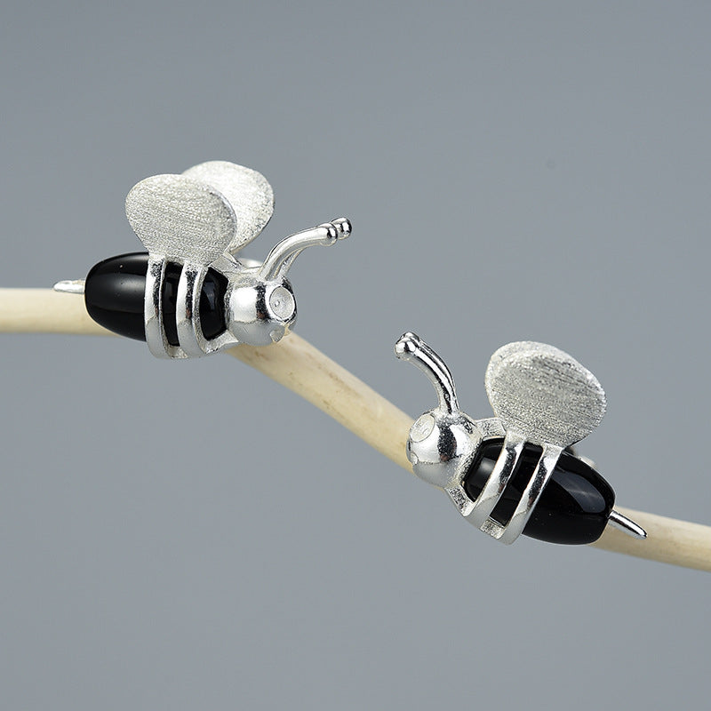 Honeybee Charm: 925 Silver Bee Stud Earrings-Fashion Earrings-StylinArts