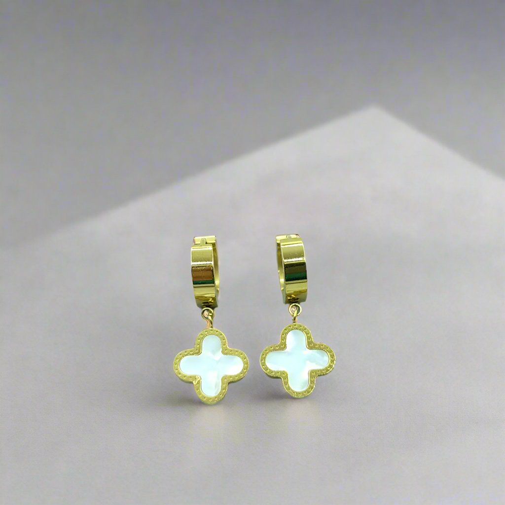 Fortune Bloom: Four-Leaf Clover 18K Gold Earrings-Fashion Earrings-StylinArts