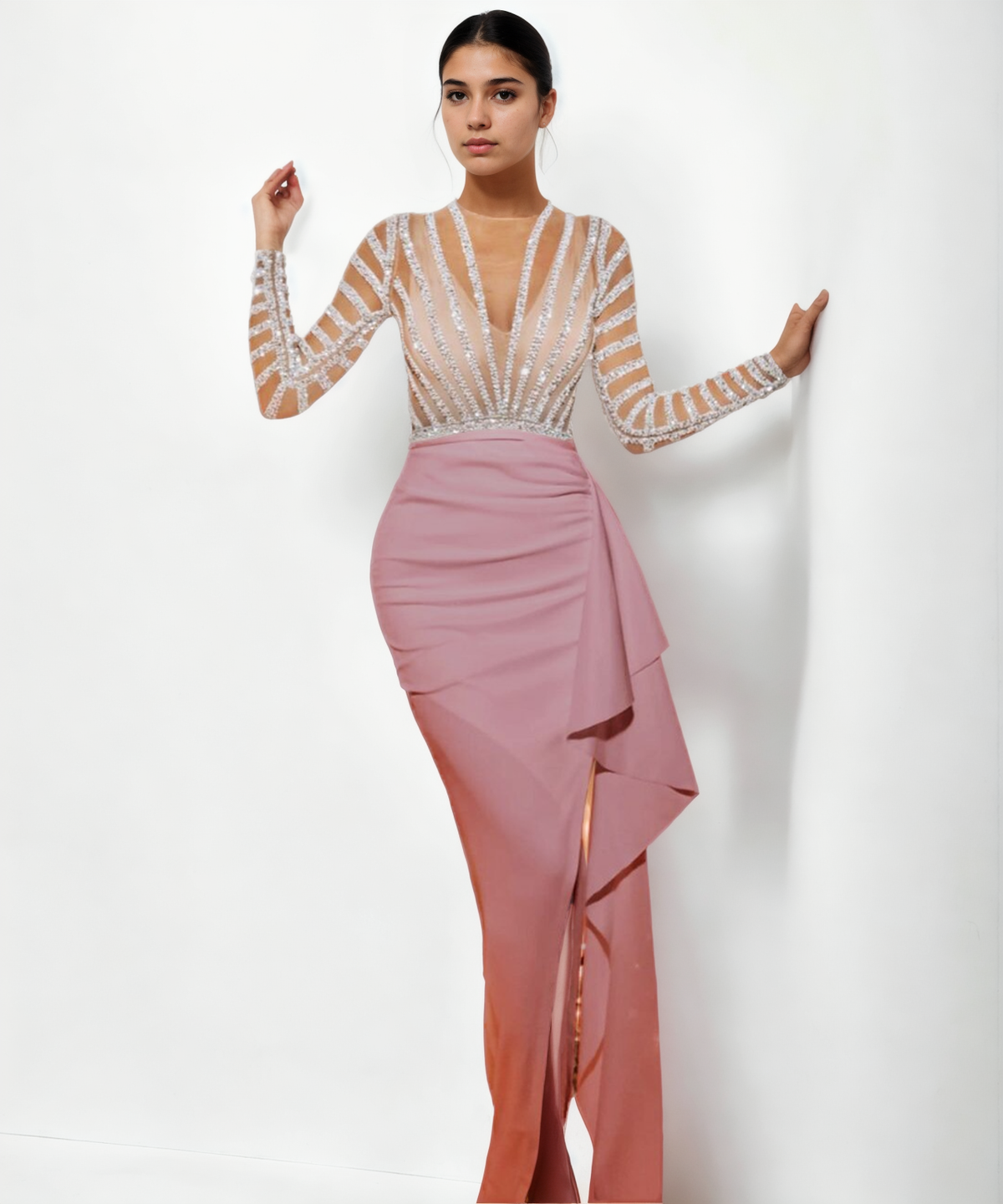 Effortless Elegance: Long Sleeve Narrow Dress-Maxi Dress-StylinArts