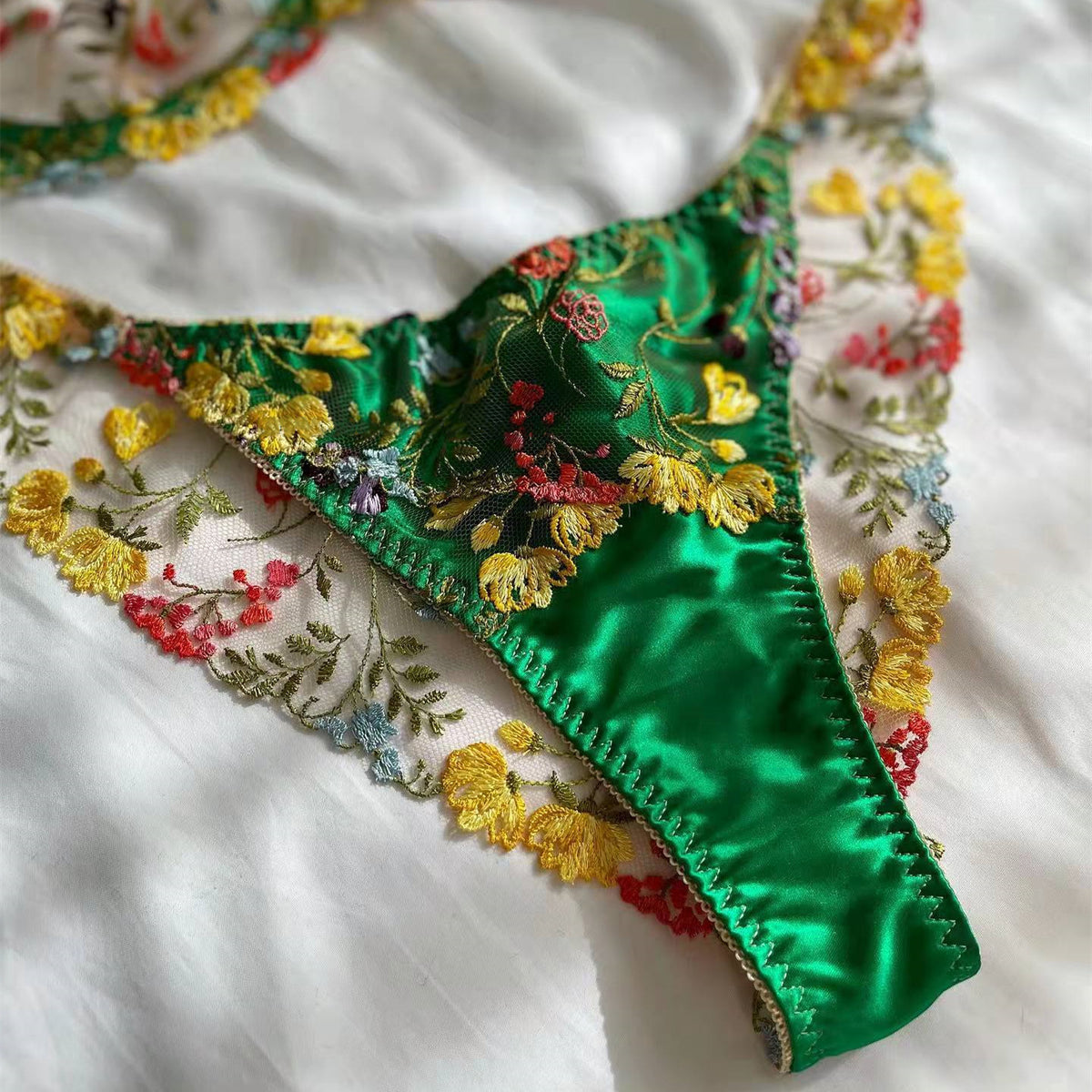 Vibrant Floral Embroidered Mesh Lingerie Set - StylinArts-Bras and Briefs-StylinArts