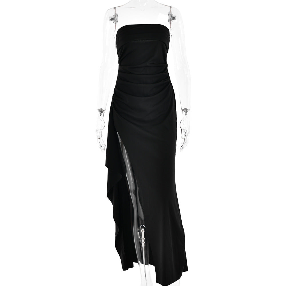 Twilight Allure: Off-Neck Tube Top Backless High Slit Maxi Dress-Asymmetrical Dress-StylinArts