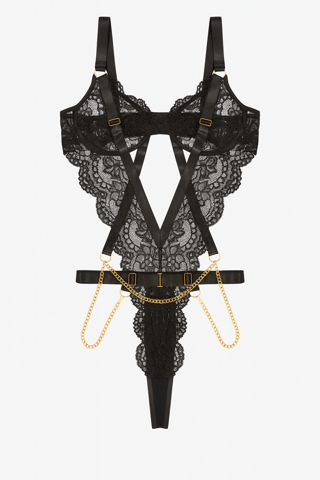 Noirelia Lace Harness Bodysuit-Black-L-Bodies & Teddies-StylinArts