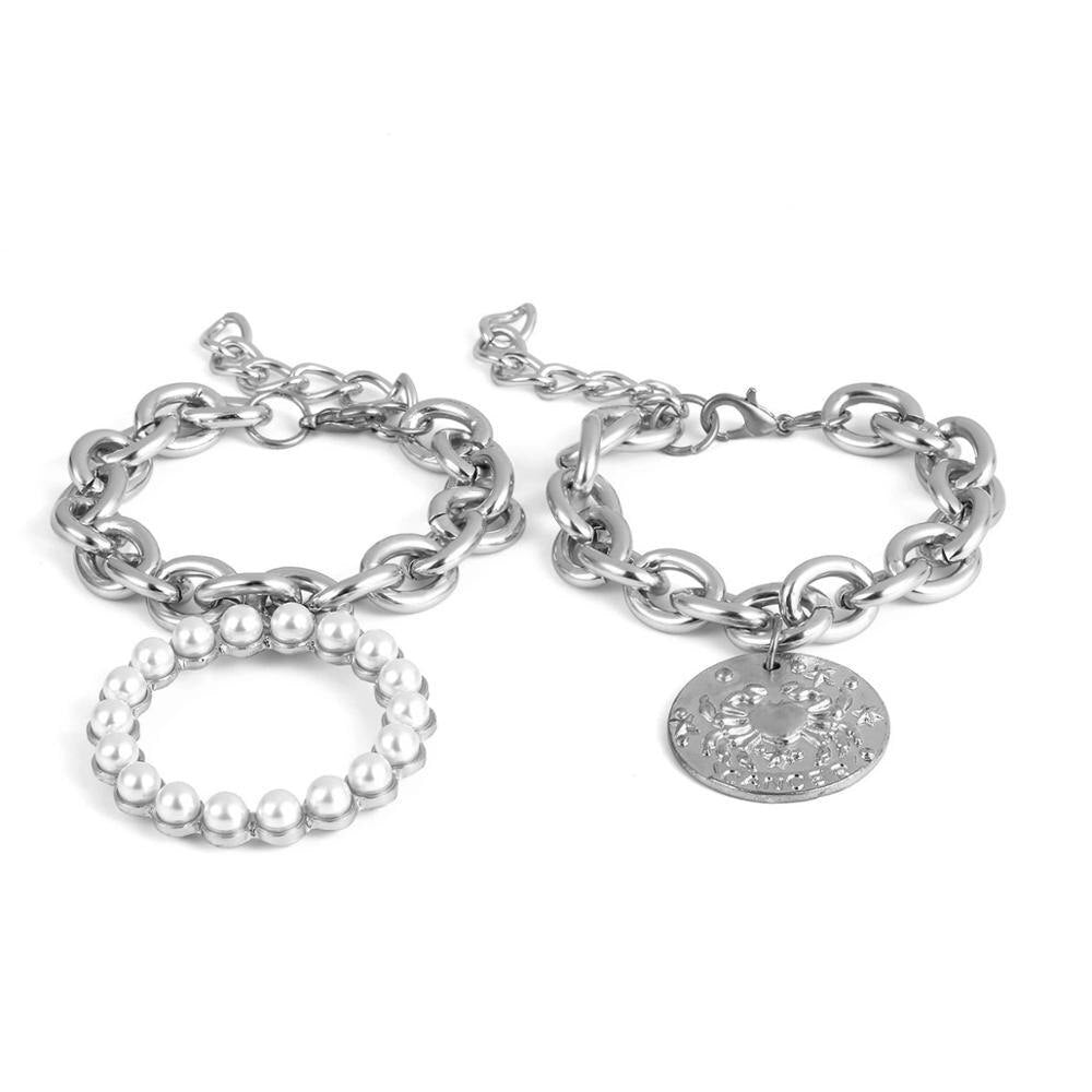 Regal Grace: Pearl & Coin Charm Statement Bracelets-Fashion Bracelets & Bangles-StylinArts