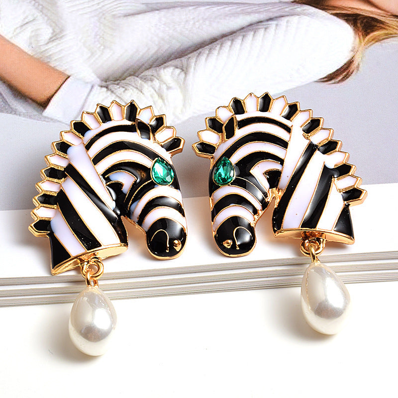 Zebra Elegance Earrings – Wild Spirit Meets Timeless Pearl Charm-Fashion Earrings-StylinArts