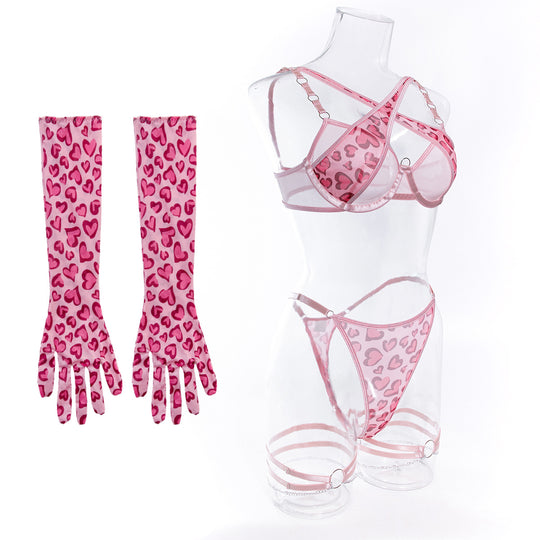 Valentina Heart Mesh Set-Pink-L-Bras and Briefs-StylinArts