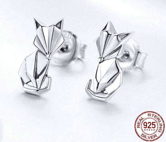 "Silver Fox: Geometric Sterling Silver Stud Earrings-Fashion Earrings-StylinArts