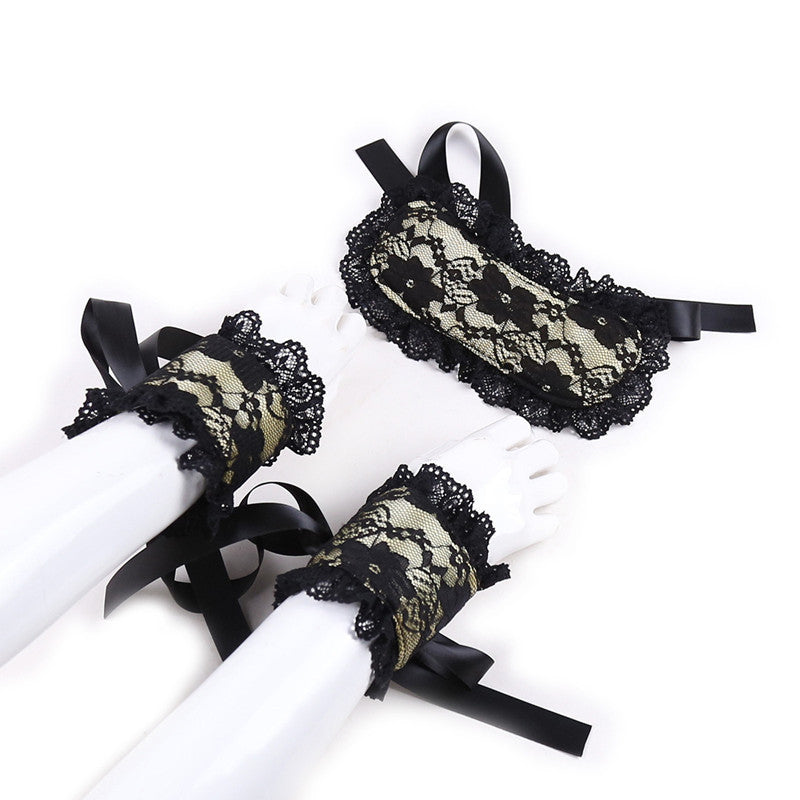 Enchanted Lace Blindfold and Handcuffs Set-Suspender Belts-StylinArts