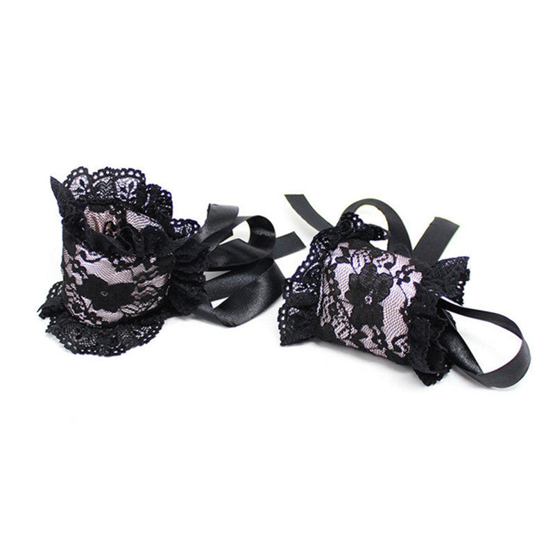 Enchanted Lace Blindfold and Handcuffs Set-Suspender Belts-StylinArts