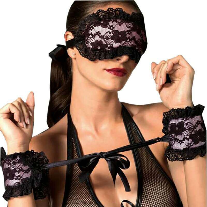 Enchanted Lace Blindfold and Handcuffs Set-Suspender Belts-StylinArts