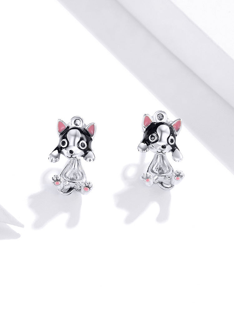 Puppy Love: Adorable Silver Dog Earrings-Fashion Earrings-StylinArts