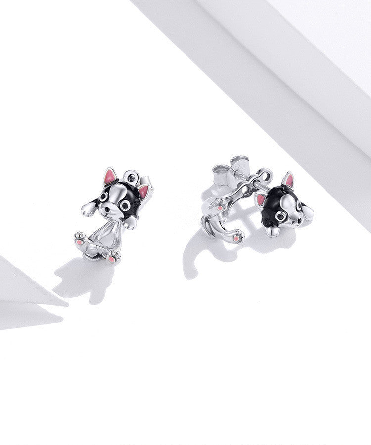 Puppy Love: Adorable Silver Dog Earrings-Fashion Earrings-StylinArts