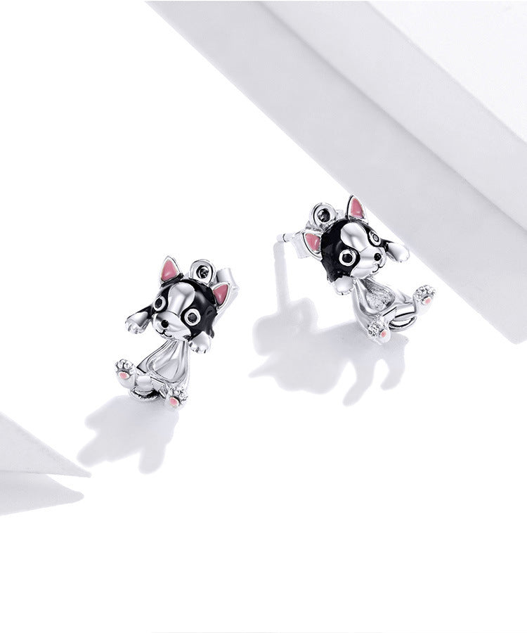 Puppy Love: Adorable Silver Dog Earrings-Fashion Earrings-StylinArts