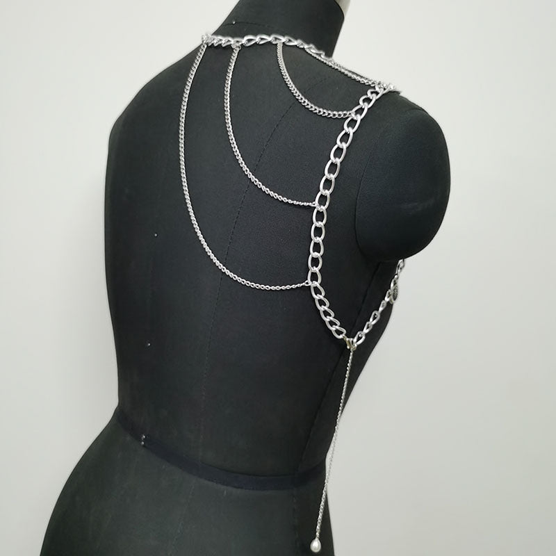 Cascading Elegance: Multi-Layered Silver Body Chain-Body Jewellery-StylinArts