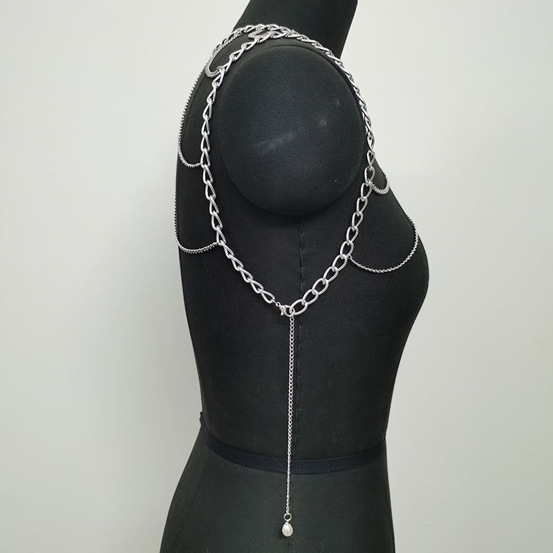 Cascading Elegance: Multi-Layered Silver Body Chain-Body Jewellery-StylinArts