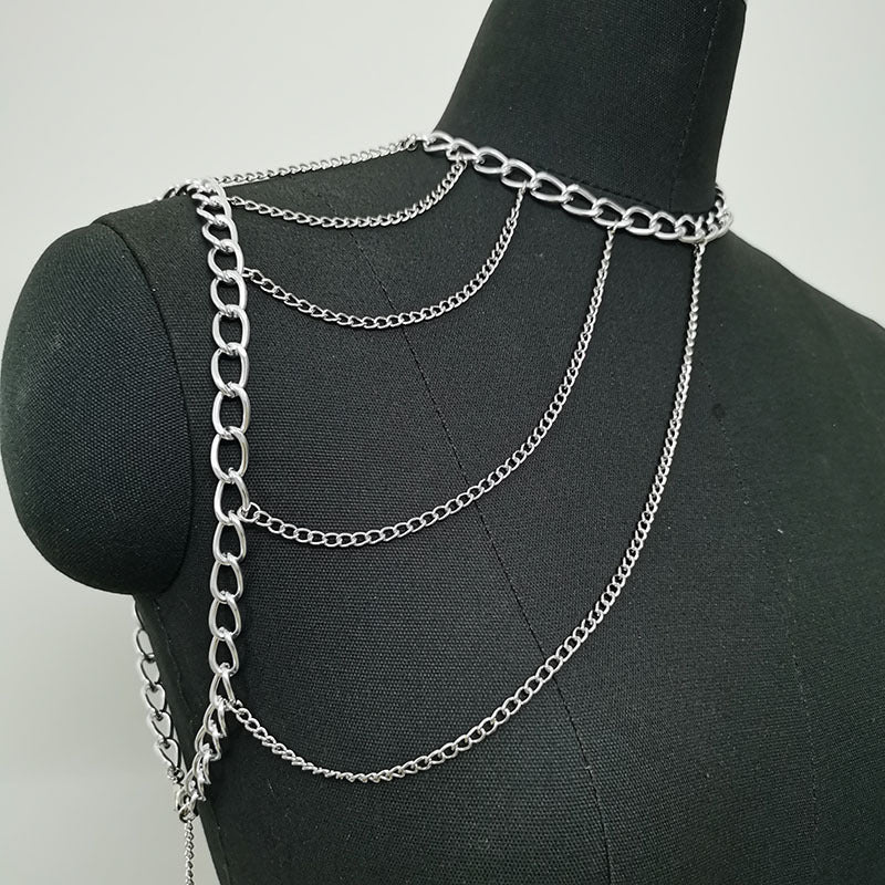 Cascading Elegance: Multi-Layered Silver Body Chain-Body Jewellery-StylinArts