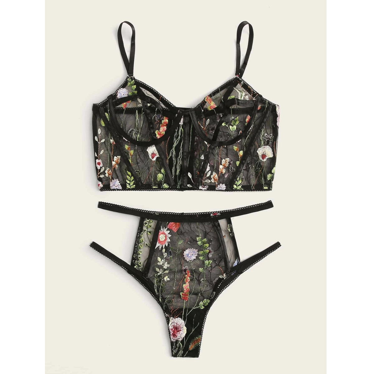 Mystical Bloom Embroidered Lace Lingerie Set - StylinArts-Bras and Briefs-StylinArts