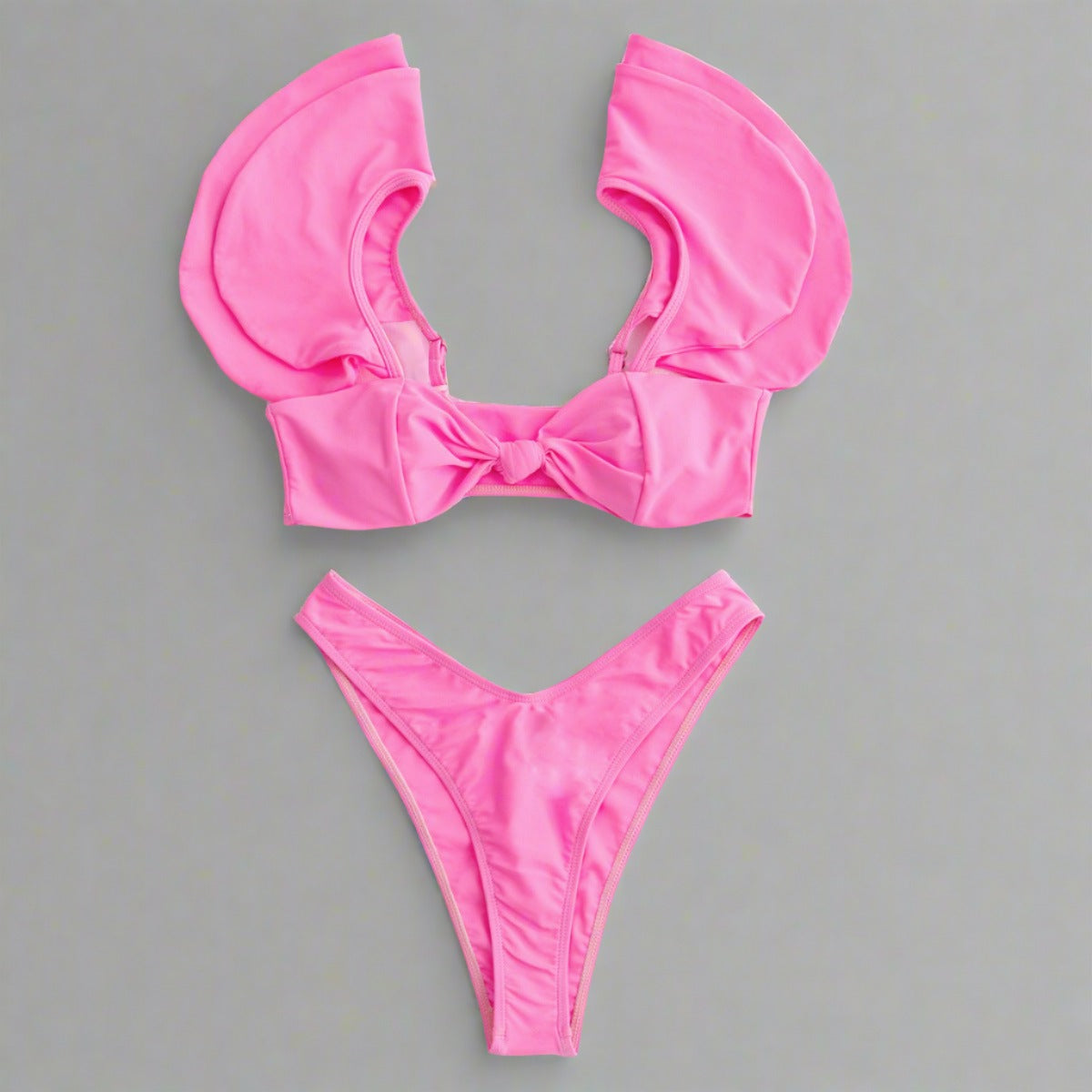 Pink Flutter Sleeve Bikini Set-Bikini-StylinArts