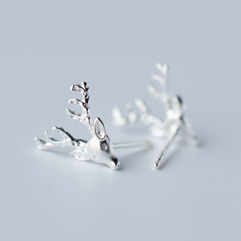 Winter Grace: Sterling Silver Deer Stud Earrings-Fashion Earrings-StylinArts