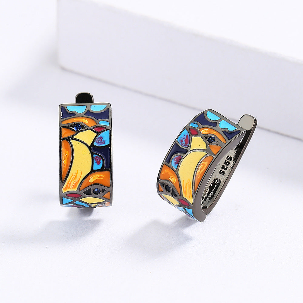 Vibrant Mosaic: Handcrafted Enamel Hoop Earrings-Fashion Earrings-StylinArts