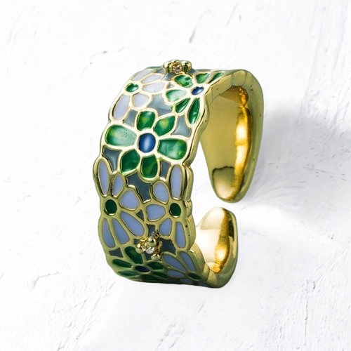 Verdant Glaze: Wide Gold-Plated Copper Ring - StylinArts