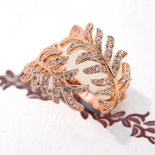 Feathered Zirconia: 18K Rose Gold Ring - StylinArts