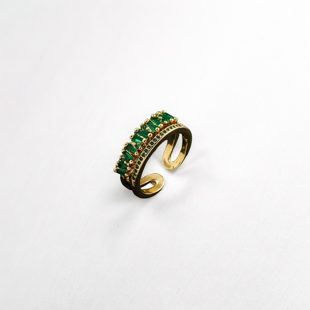 Emerald Crown Elegance: Gold-Plated Copper Ring-Fashion Rings-StylinArts