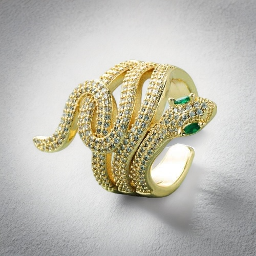 Zirconia Serpent: Bold Statement Ring - White-Fashion Rings-StylinArts
