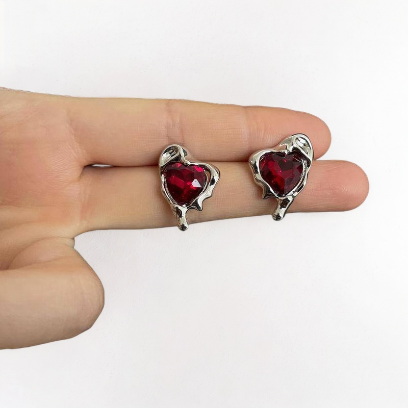 Molten Metal Red Crystal Love Earrings-Fashion Rings-StylinArts