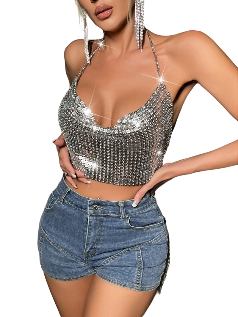 Sequin Sparkle Halter: The Ultimate Festival & Nightlife Top - StylinArts