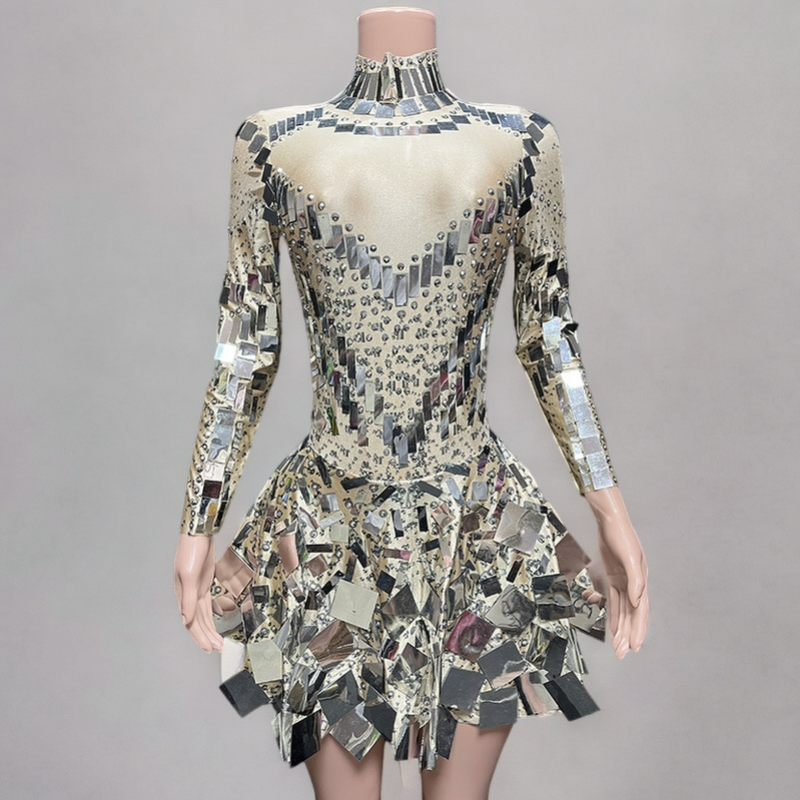 Radiant Gleam: Sequined Diamond A-Line Mini Dress-A Line Dress-StylinArts
