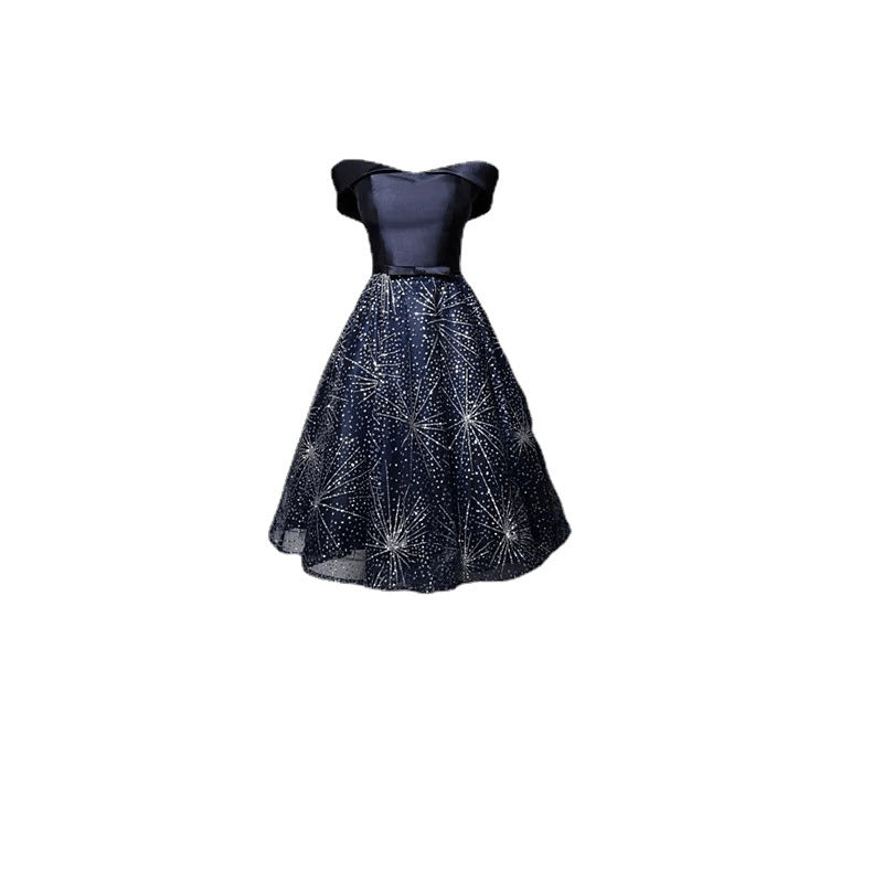 Nautical Breeze: Navy Blue Mid-length Pettiskirt Dress-A Line Dress-StylinArts