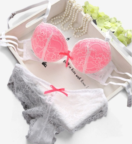 Delicate Lace Cotton Lingerie Set with Bow - StylinArts-Bras and Briefs-StylinArts