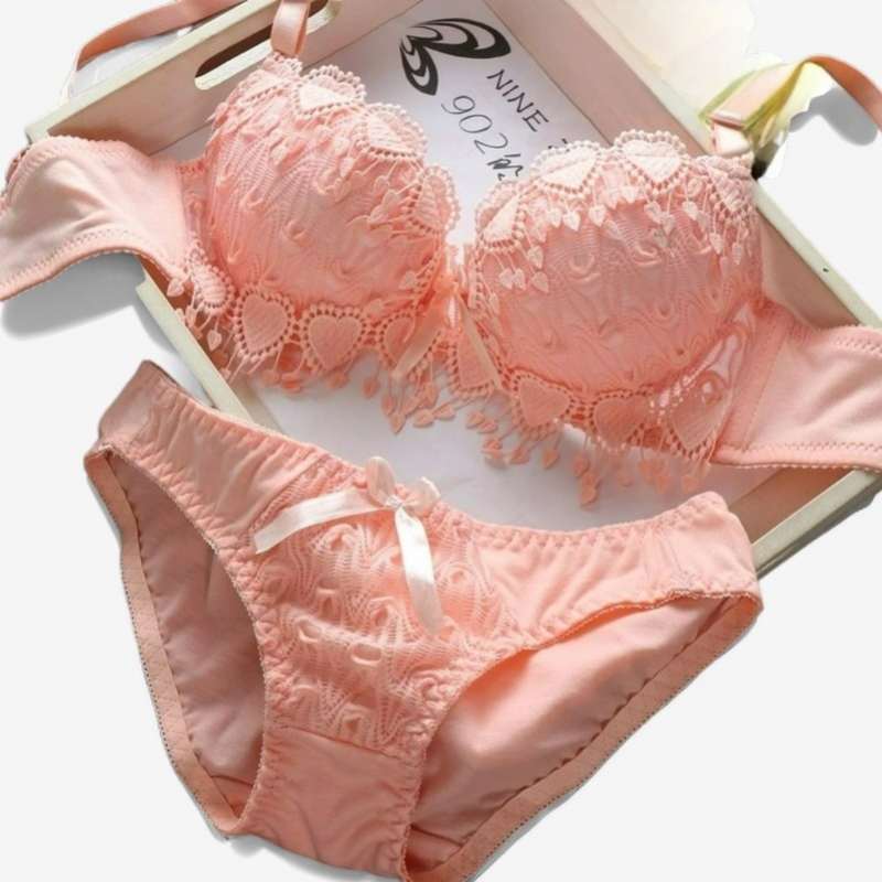 Sweetheart Lace Embroidery Lingerie Set - StylinArts-Bras and Briefs-StylinArts