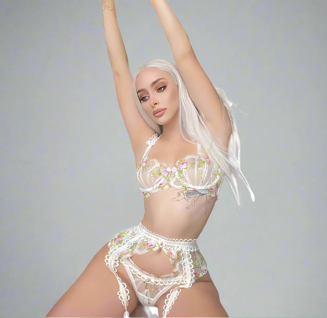 Modern blush bridal lingerie with pearl details