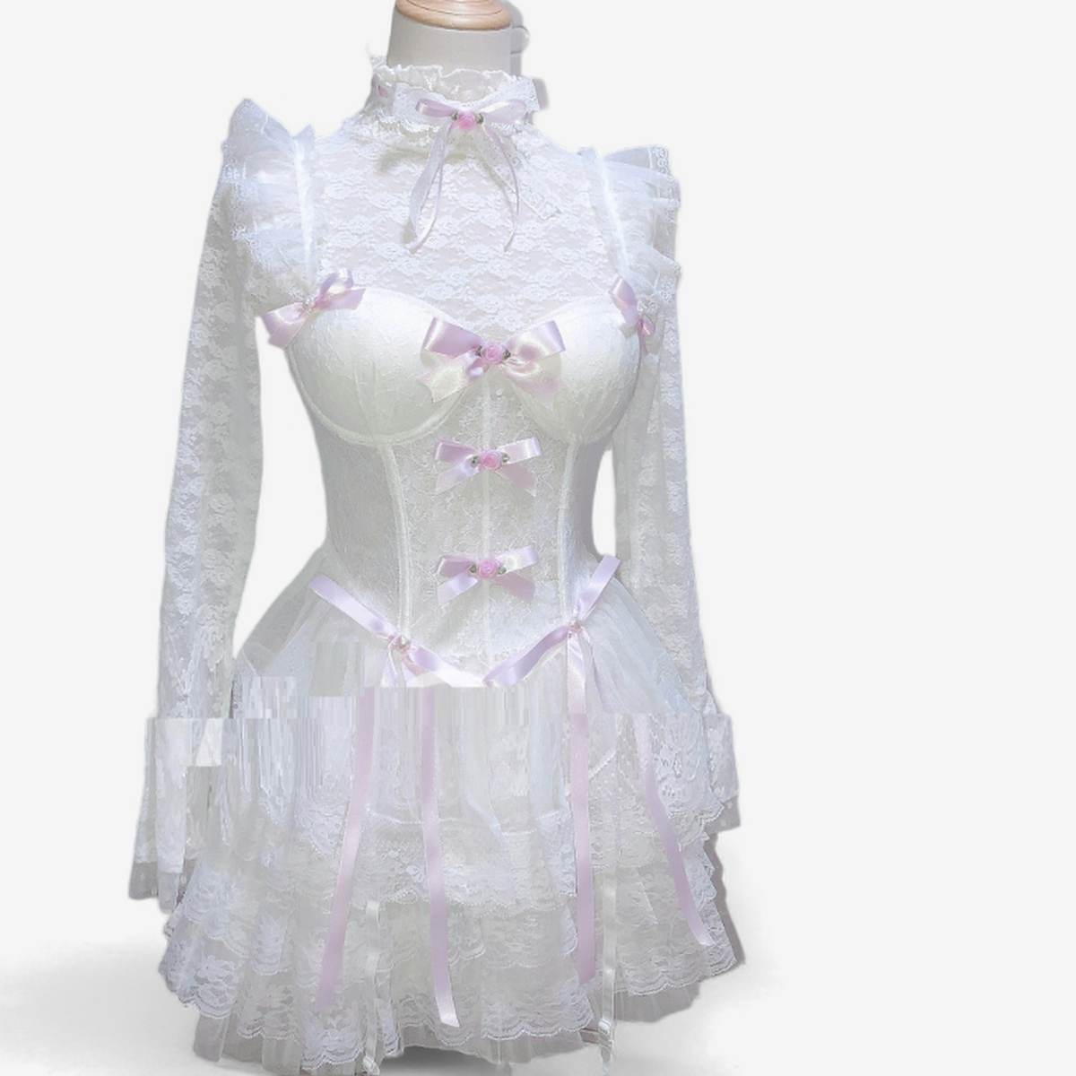 Elegant White Gauze Corset with Fur Trimmed Cape - StylinArts-Babydolls-StylinArts