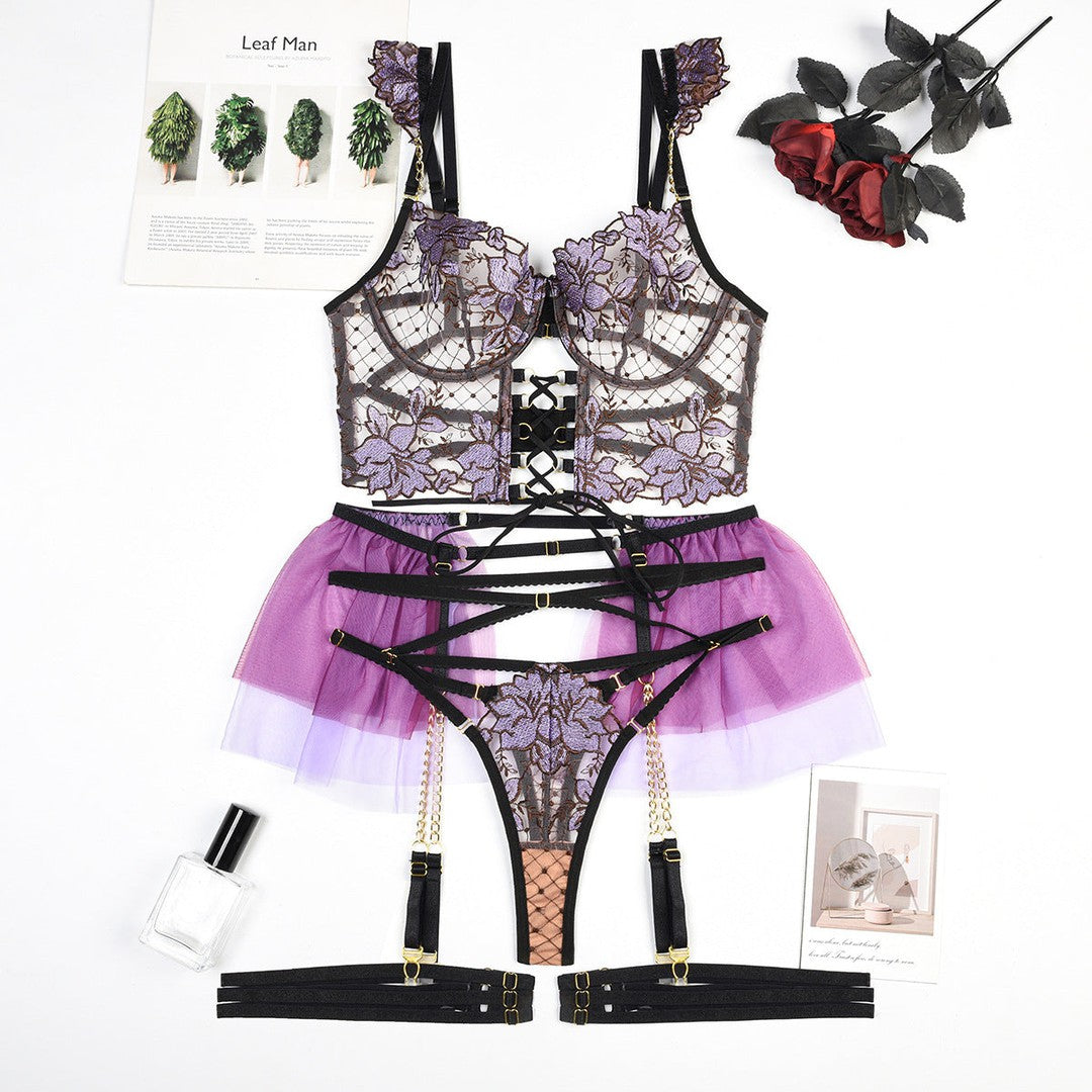 Mystical Floral Lace and Mesh Lingerie Ensemble - StylinArts-Basques-StylinArts