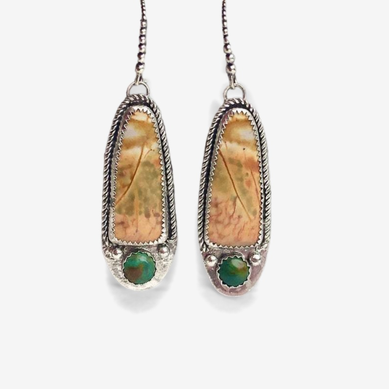 Earthbound Elegance: Handcrafted Turquoise & Jasper Drop Earrings-Fashion Earrings-StylinArts