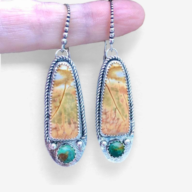 Earthbound Elegance: Handcrafted Turquoise & Jasper Drop Earrings-Fashion Earrings-StylinArts