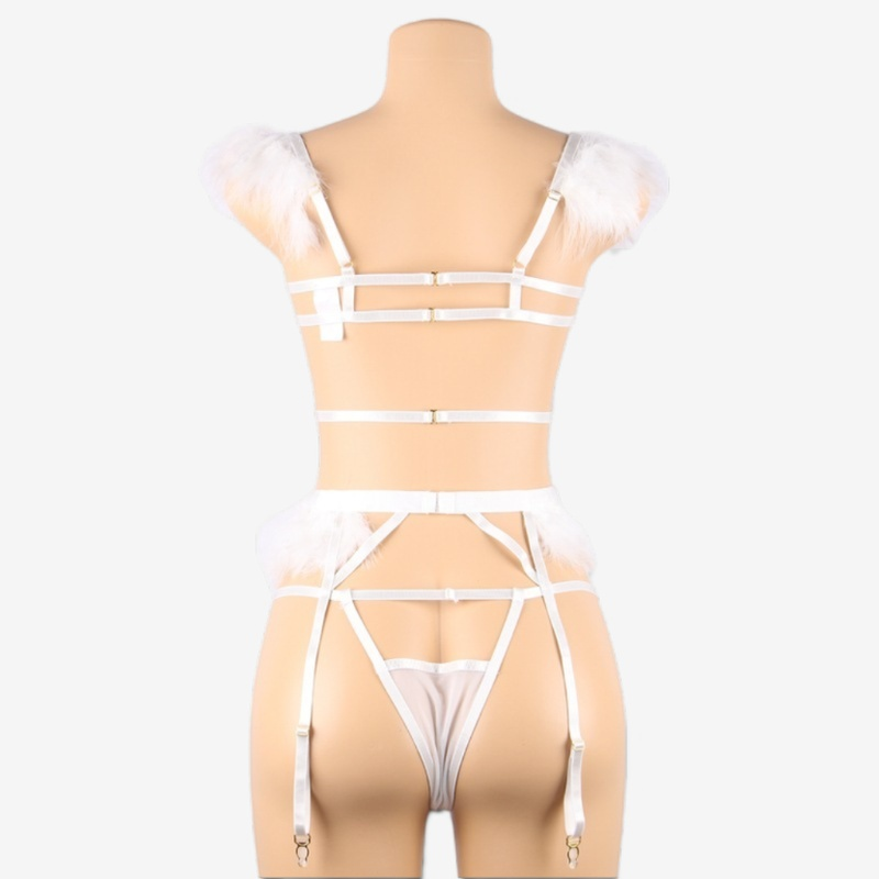 Angel's Embrace Feather-Embellished White Lace Lingerie Set