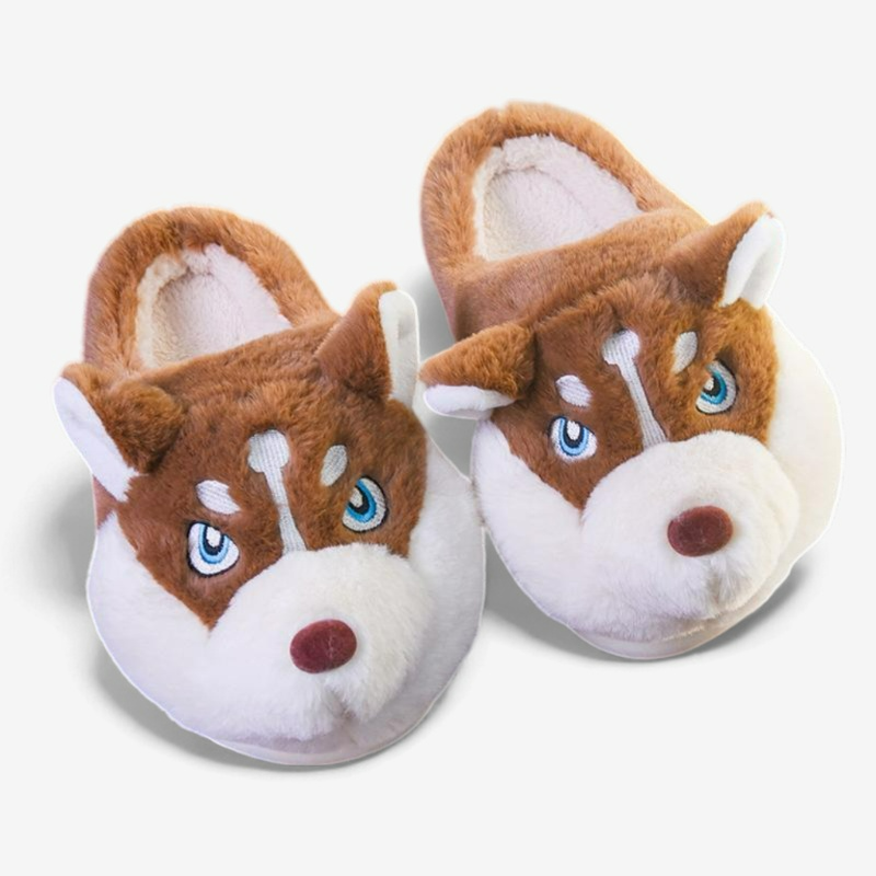 Arctic Husky Bliss - Plush Indoor Slippers