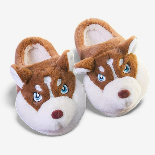 Arctic Husky Bliss - Plush Indoor Slippers-Luxury Indoor Slippers-StylinArts