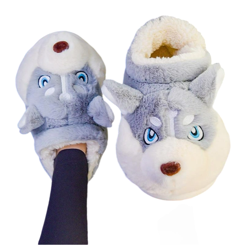 Arctic Husky Bliss - Plush Indoor Slippers