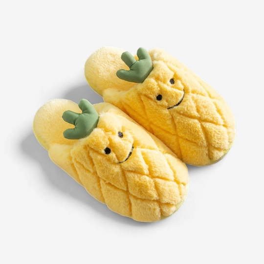 Tropical Bliss Pineapple Slippers - Cozy & Whimsical-Luxury Indoor Slippers-StylinArts