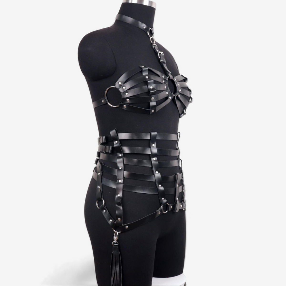 Dominion Luxe Leather Harness Lingerie Set-Suspender Belts-StylinArts