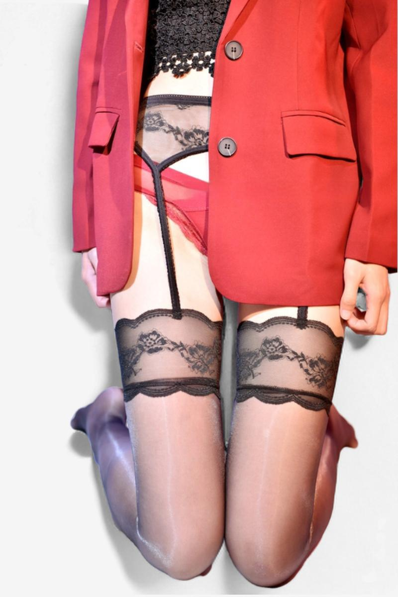 Peony Sheer Nylon Stockings-Stockings-StylinArts-Matte Black — Lace Top-One Size-StylinArts