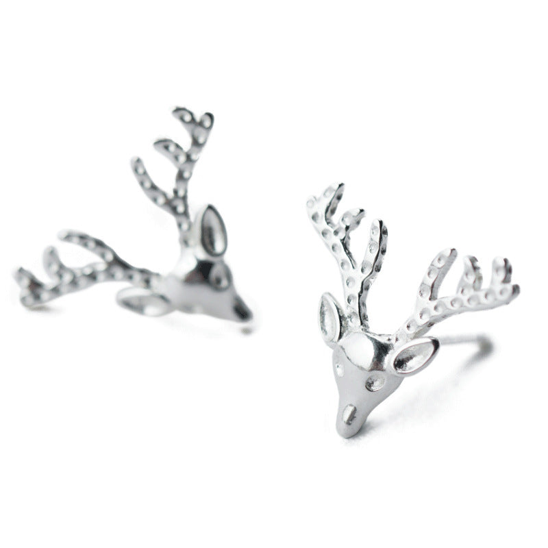 Winter Grace: Sterling Silver Deer Stud Earrings-Fashion Earrings-StylinArts