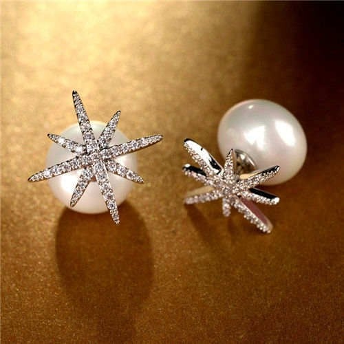 18k Platinum Plated Starry Night Pearl Earrings-18K Gold Plated Earrings-StylinArts