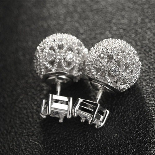 18k Platinum Plated Stellar Sphere Studs-18K Gold Plated Earrings-StylinArts